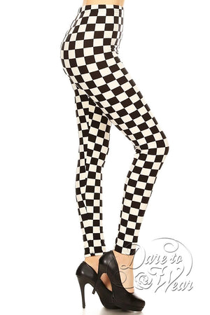 Peached Leggings in Checkmate | Chessboard Checkered Flag Finish Line Tights Side