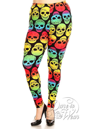 Peached Leggings in Grateful Head | Psychedelic Rainbow Skull Tights Plus-Front