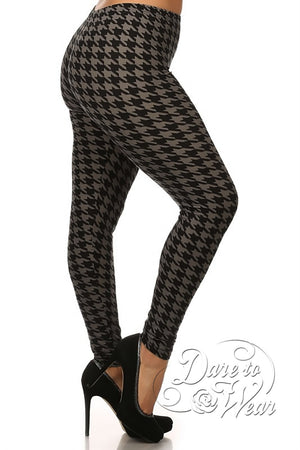Peached Leggings in Greyhound | Grey Black Jagged Checked Tights Plus-Side