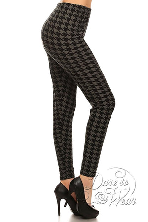 Peached Leggings in Greyhound | Grey Black Jagged Checked Tights Side