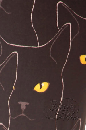 Peached Leggings in Hella Kitty | Black Cats Pink Tongue Feline Leggings Tights Detail