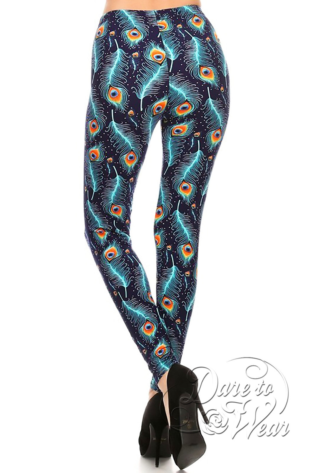 Peached Leggings in Peacock  Blue Green Turquoise Feather Tights - Dare  Fashion