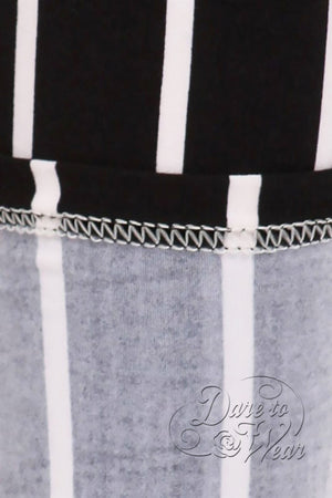 Peached Leggings in Pinstripes | Black White Stripe Jack Skellington Tights Detail