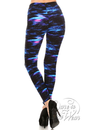 Peached Leggings in Stardust | Night Sky Galaxy Pink Blue Nebula Tights Back