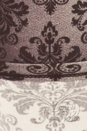 Peached Leggings in Victorian Brocade | Grey Damask Gradient Fade Tights Detail