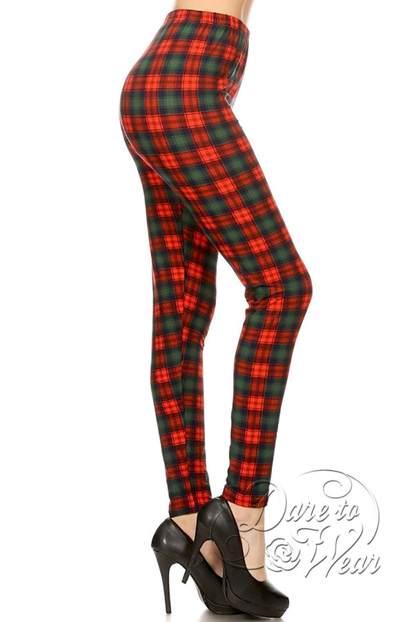 RED AND BLACK BUFFALO PLAID PRINT LEGGINGS– Buzzy Bee Boutique