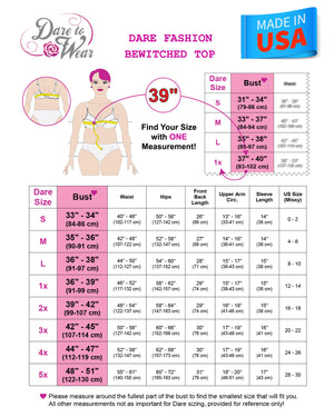 Dare to Wear Sexy Gothic Victorian Bewitched Top Size Chart