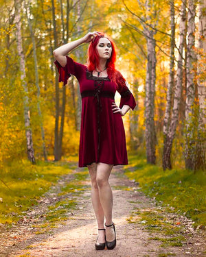 Dare Fashion Magick Witch D01 Burgundy RevenaHip Renaissance Gothic Witch Dress Gown