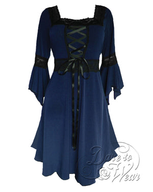 Renaissance Corset Dress in Dark Navy Blue Linen Victorian, Elizabethan,  Overbust, Underbust Cottage Core Wench Hobbit LARP 