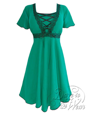 Dare to Wear Victorian Gothic Steampunk Angel Corset Dress in Emerald