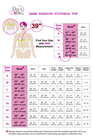 Size Chart - Dare to Wear Victoria Corset Top