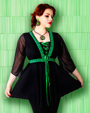 Dare Fashion Bewitched Long sleeve top F01 Emerald Martina Gothic Victorian Genie Corset Top