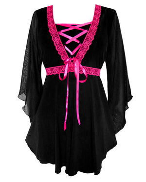 Dare Fashion Bewitched Long sleeve top F01 Fuchsia Gothic Medieval Genie Corset Blouse