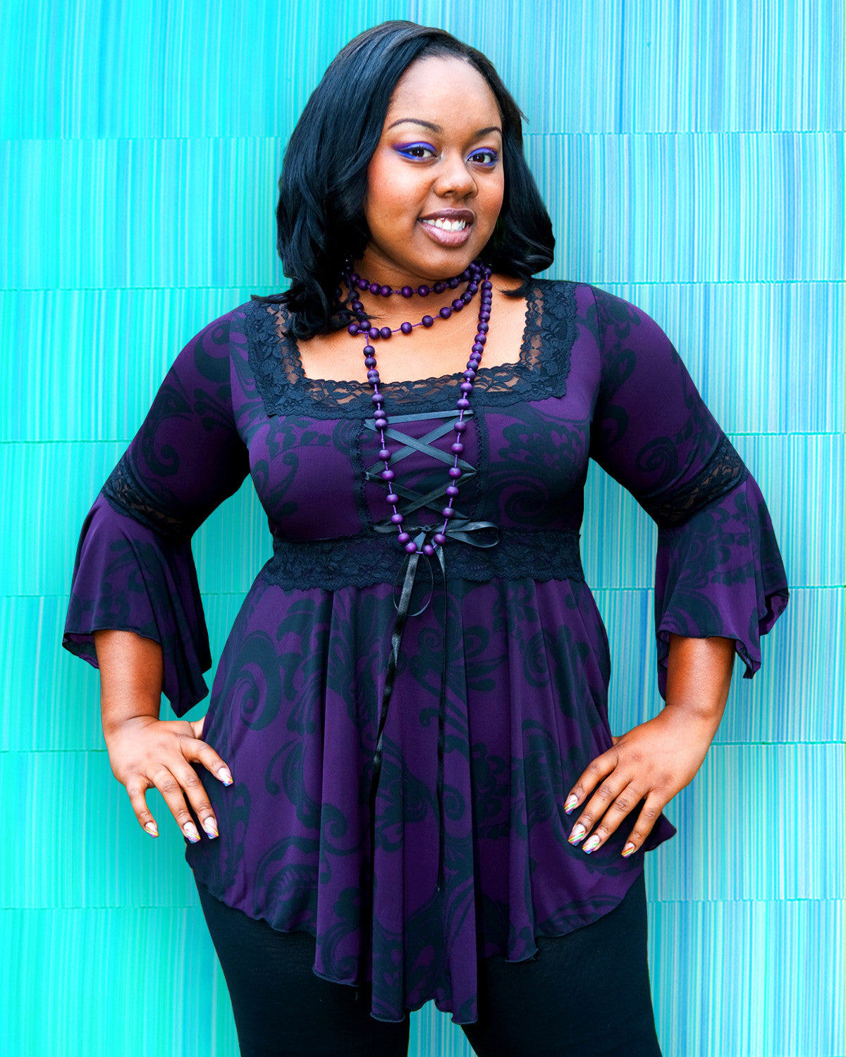 Dare Fashion Renaissance Long sleeve top F05 BBerry SjTealThch Victorian Gothic Corset Blouse