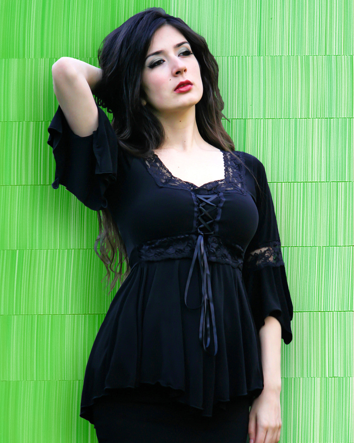 Dare Fashion Renaissance Long sleeve top F05 Black ENxGrnThch Victorian Gothic Corset Blouse