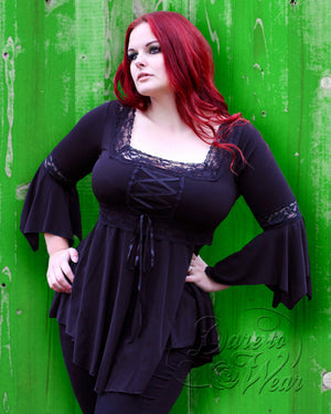 Dare Fashion Renaissance Long sleeve top F05 Black EvGrnWd Victorian Gothic Corset Blouse