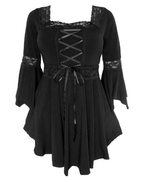 Dare Fashion Renaissance Long sleeve top F05 Black Victorian Gothic Corset Blouse