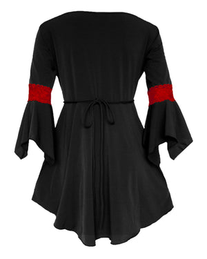 Dare Fashion Renaissance Long sleeve top F05 BlackRedB Victorian Gothic Corset Blouse