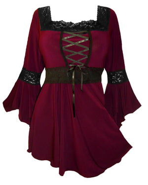 Renaissance Top in Burgundy | Maroon Gothic Vampire Corset Blouse - Dare Fashion Renaissance Top in Burgundy | Maroon Gothic Vampire Corset Blouse - Dare Fashion