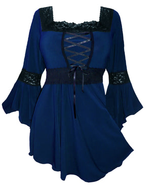 Dare Fashion Renaissance Long sleeve top F05 Midnight Victorian Gothic Corset Blouse