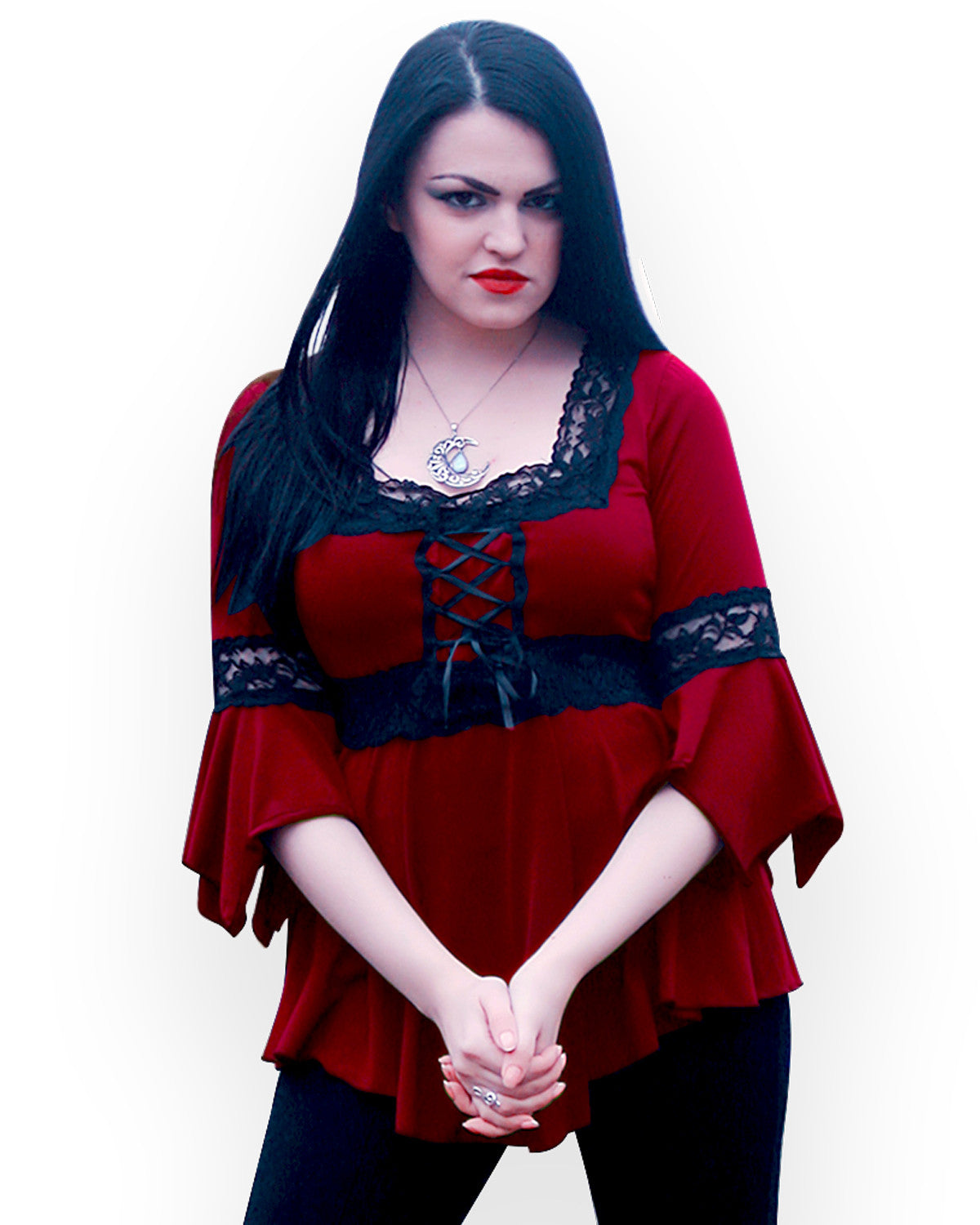 Renaissance Top in Vermillion  Blood Red Gothic Victorian Corset Blouse -  Dare Fashion