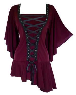 Dare Fashion Alchemy Long sleeve top F27 Garnet Gothic Steampunk Asymmetric Corset Shirt