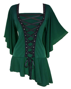 Dare Fashion Alchemy Long sleeve top F27 Jade Gothic Steampunk Asymmetric Corset Shirt