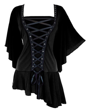 Dare Fashion Alchemy Long sleeve top F27 Onyx Gothic Steampunk Asymmetric Corset Shirt