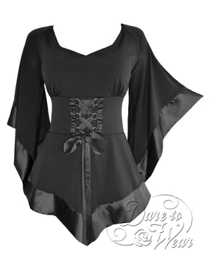 Dare Fashion Treasure Long sleeve top F28 Black Medieval Gothic Cosplay Corset Tunic
