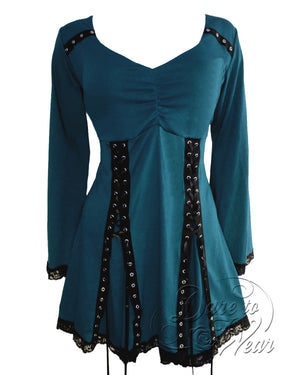 Dare to Wear Victorian Gothic Steampunk Elektra Top in Dark Teal Blue Green