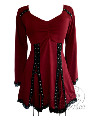 Dare to Wear Victorian Gothic Steampunk Elektra Top in Garnet Red