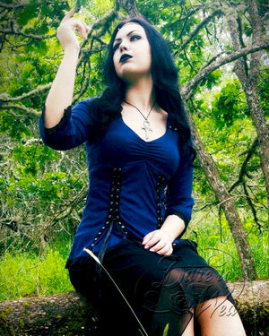 Dea in Dare Fashion Victorian Gothic Steampunk Elektra Top in Midnight Blue