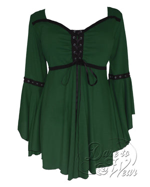 Dare to Wear Victorian Gothic Steampunk Ofelia Top in Envy Green