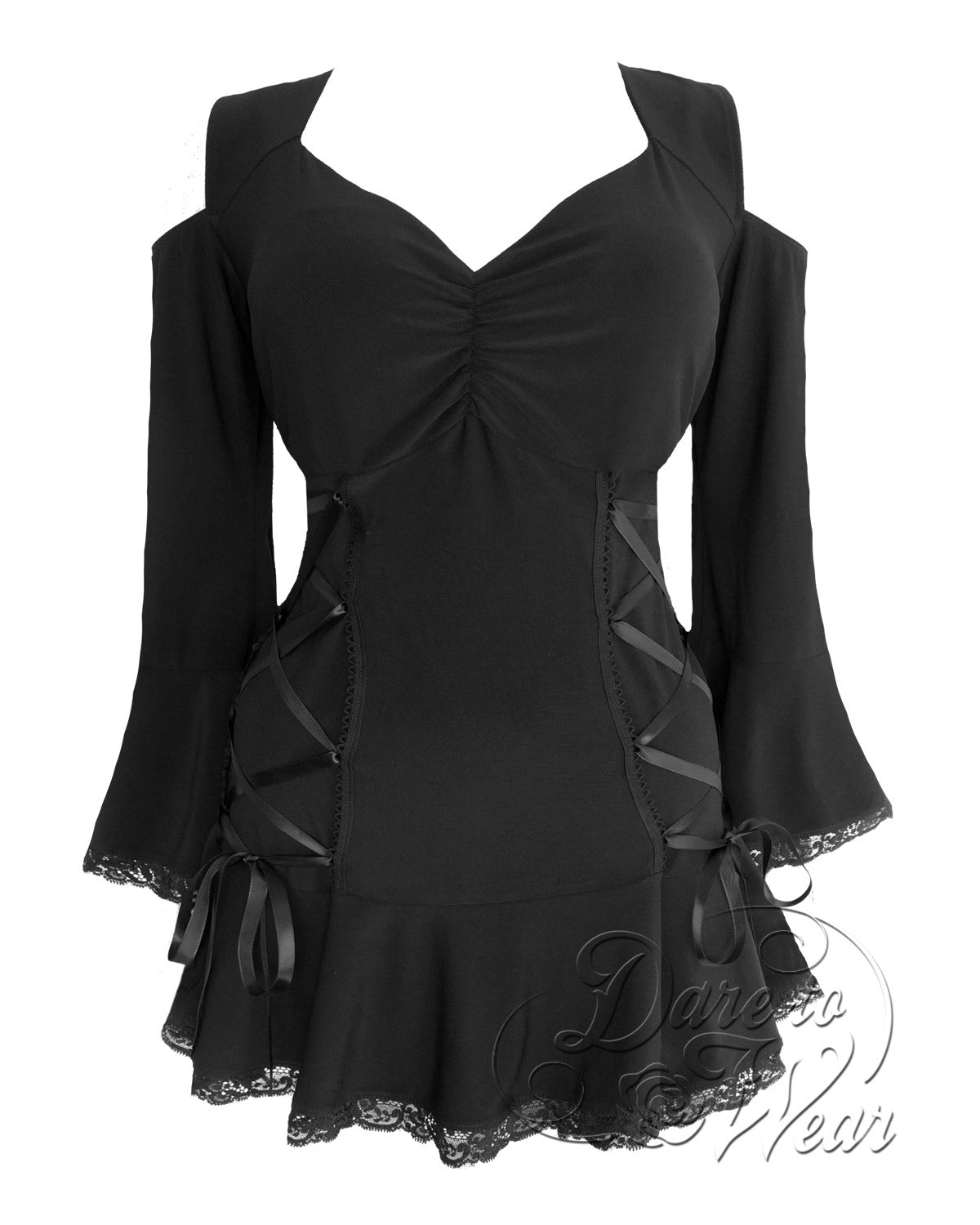 Dare Fashion Temptation Top F45 Black Gothic Victorian Corset Tunic