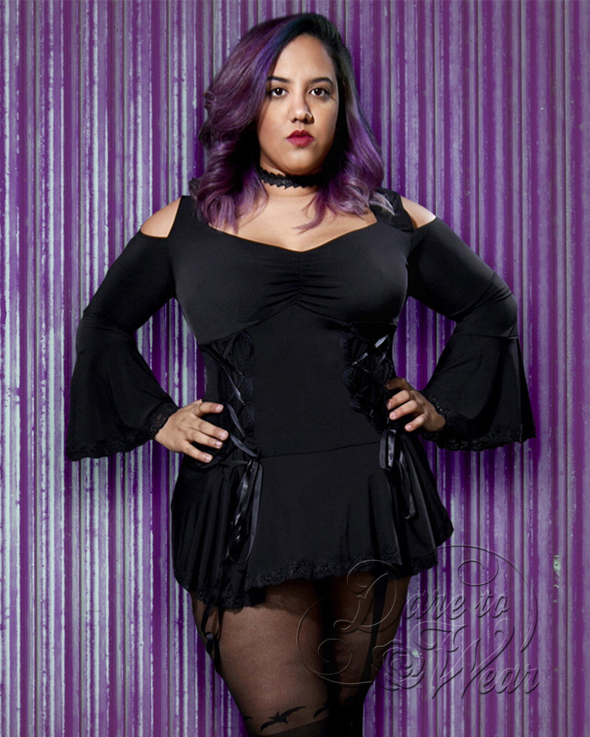 Dare Fashion Temptation Top F45 Black JacPurpTin Gothic Victorian Corset Tunic