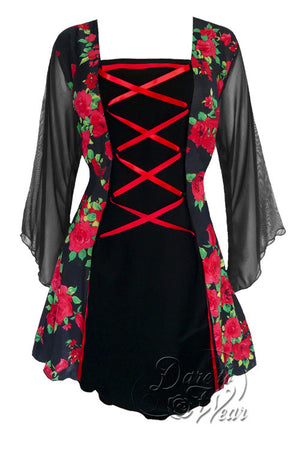 Dare To Wear Victorian Gothic Women's Plus Size Mandarin Corset Top Red Rose