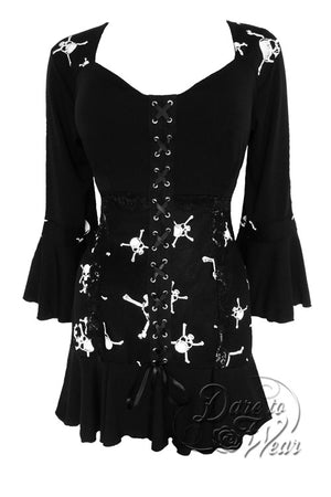 Dare To Wear Victorian Gothic Women's Cabaret Corset Top Jolly Roger