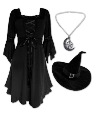 Dare Fashion Magick Witch H01 Black Renaissance Witch Costume Gothic Cosplay
