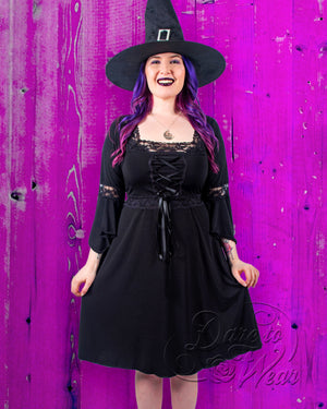 Model in Dare to Wear Renaissance Dress in Obsidian