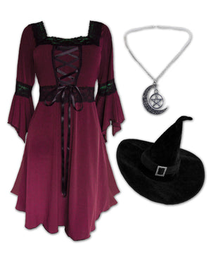 Dare Fashion Magick Witch H01 Burgundy Renaissance Witch Costume Gothic Cosplay