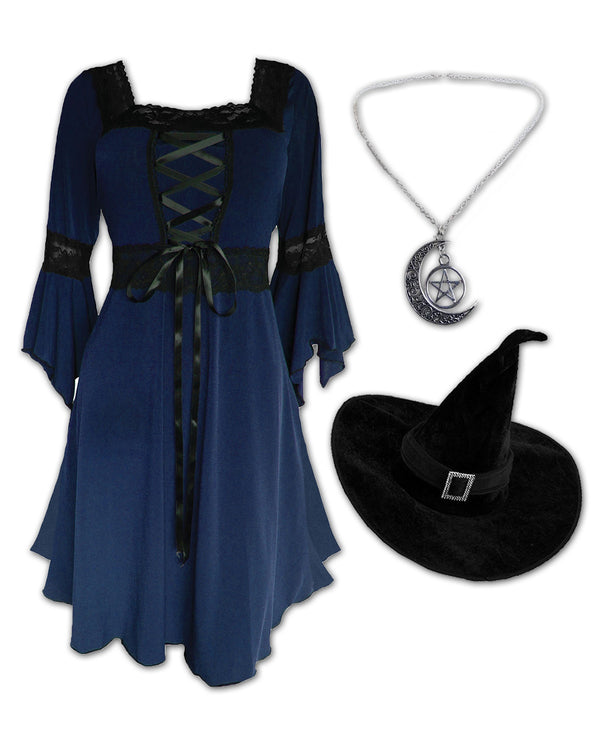 Dare Fashion Adult Gothic Witch Costume Renaissance Corset Dress Midnight Blue L