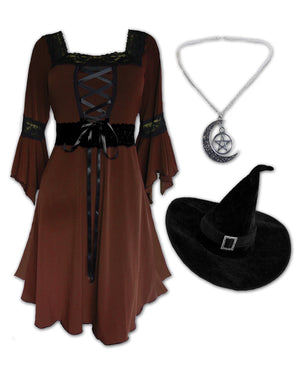 Dare Fashion Magick Witch H01 Walnut Renaissance Witch Costume Gothic Cosplay