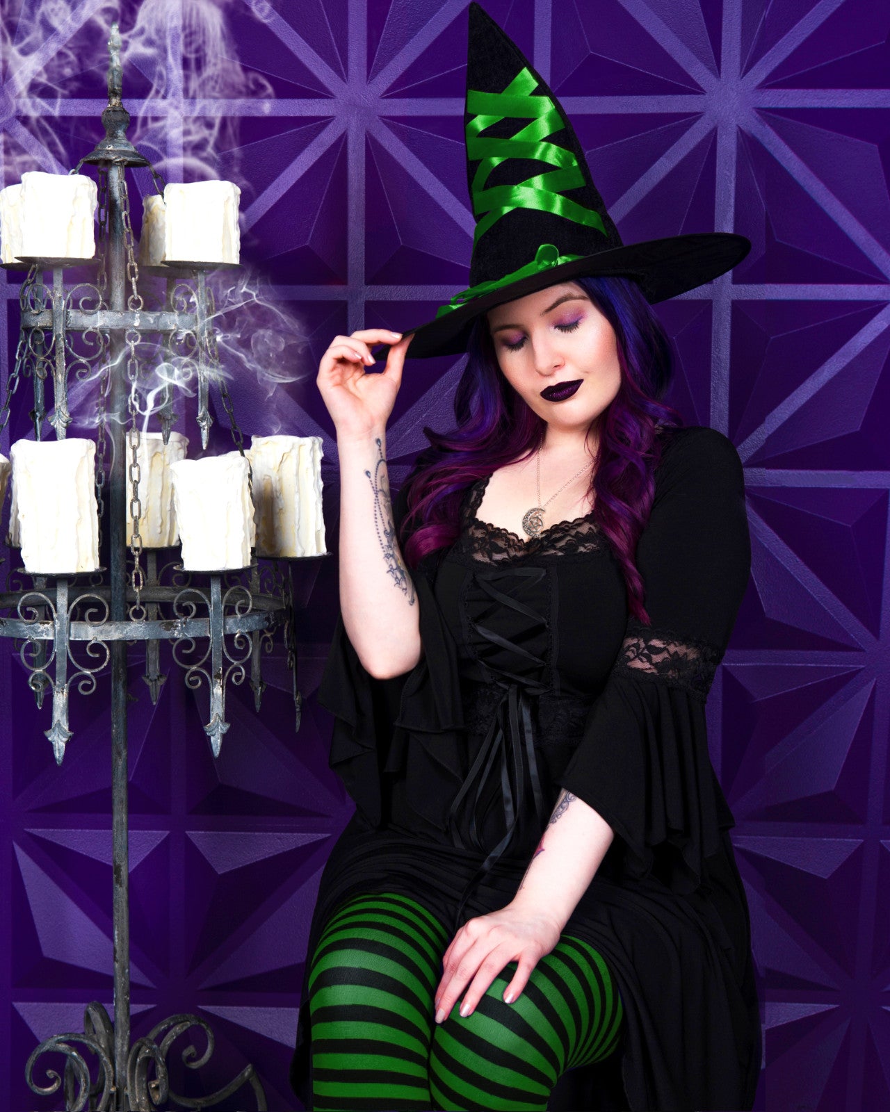 Dare Fashion Adult Gothic Witch Costume Black Corset Dress Green Hat Tights M Dare Fashion Adult Gothic Witch Costume Black Corset Dress Green Hat Tights M