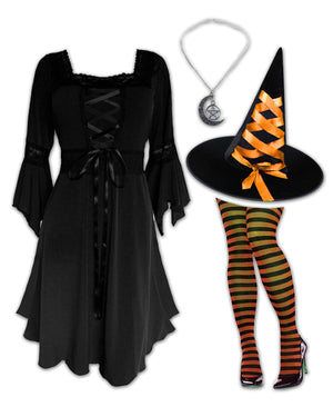 Dare Fashion Sorceress Witch H02 Orange Renaissance Witch Striped Gothic Cosplay