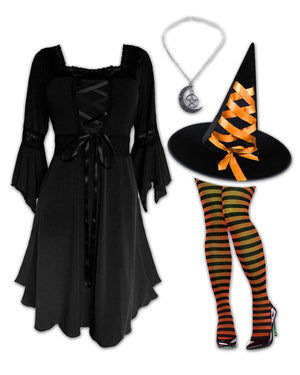Dare Fashion Adult Gothic Witch Costume Black Corset Dress Orange Hat Tights S Dare Fashion Adult Gothic Witch Costume Black Corset Dress Orange Hat Tights S