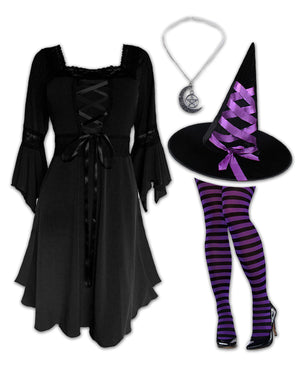 Dare Fashion Sorceress Witch H02 Purple Renaissance Witch Striped Gothic Cosplay