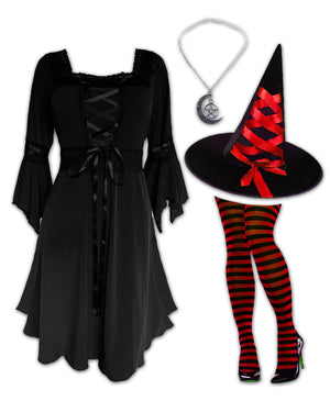 Dare Fashion Sorceress Witch H02 Red Renaissance Witch Striped Gothic Cosplay