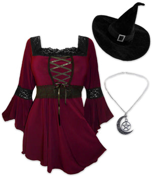 Dare Fashion Spellcaster Witch H03 Burgundy Renaissance Witch Costume Gothic Cosplay