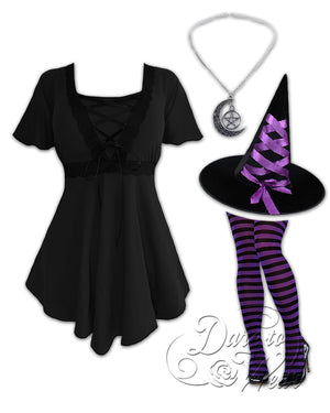 Dare Fashion Enchantress Witch  H04 Angel Purple Witch Striped Gothic Corset Cosplay