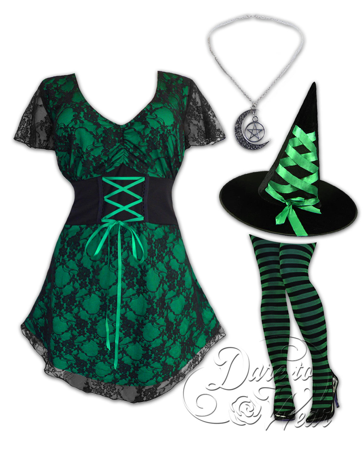 Dare Fashion Enchantress Witch Costume with Sweetheart Top, Emerald 2x Dare Fashion Enchantress Witch Costume with Sweetheart Top, Emerald 2x